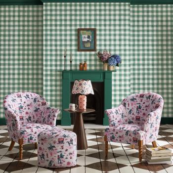 Green Painted Gingham Wallpaper