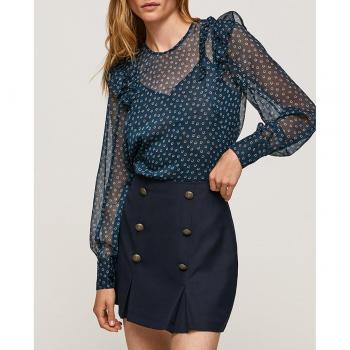 Pepe Jeans Women's Ruffled Sleeve Blouse with Inner Top - Blue, Size S