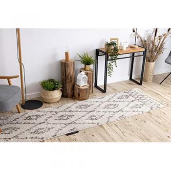 RUGSX Alfombra de Pasillo Berber Fez Crema 60x300 cm, esponjosa, franjas, diseño bereber marroquí, ideal para cocina, entrada y pasillo