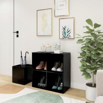 Zapatero Entrada Negro Pulido 105x35,5x70cm Madera Multicapa