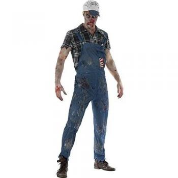 Smiffys-46854L Disfraz De Mujer, Zombi Hillbilly, con Peto, Costillas De Látex Pegadas, Color Azul, L-Tamaño 42-44