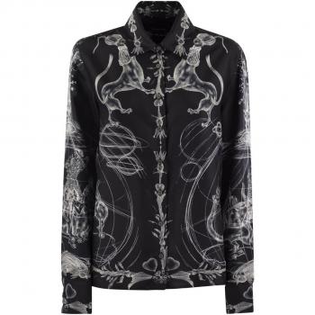 Fabiana Filippi Women's Night Blue Printed Silk Twill Shirt, Size Small