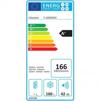 Congelador Klarstein Iceblokk 100, 98 L, eficiencia energética E, 40 dB, 4 estrellas, -15 a -26 °C