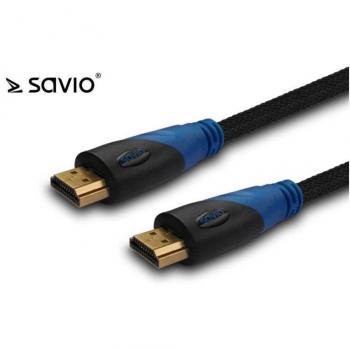 Cable HDMI Savio CL-49 de 5 metros con conectores HDMI tipo A (Estándar) en color Negro y Azul