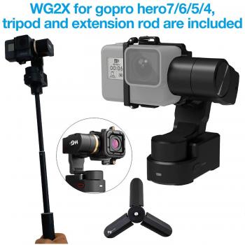 Feiyu WG2X 3-Axis Wearable Gimbal for GoPro Hero 7/6/5/4 Gopro Session AEE SJCam and Other Similar Size Action Cameras Including tripod stand and extension Rod