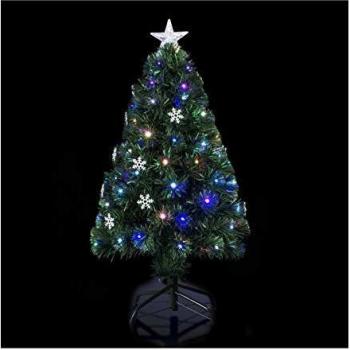 Árbol de Navidad iluminado de interior 120 cm verde con copo de nieve, fibra óptica y 118 LED, incluye transformador - Feeric Lights