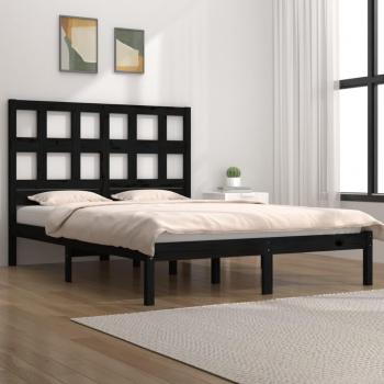 Cama matrimonial de madera maciza 120x190 cm color negro
