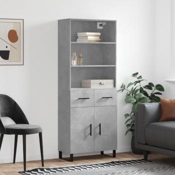 Aparador alto de madera contrachapada con acabado en gris hormigón, dimensiones 69,5x34x180 cm, cuenta con 2 puertas y 2 cajones, ideal como mueble de almacenaje para salón o