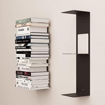Estante Metálico Vertical Flotante Finn para Pared - Ideal para Libros y Decoración, Acero Lacado al Horno, Fabricado en España (Negro)