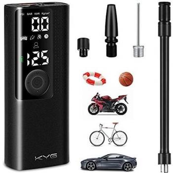KYG Compresor de Aire Portátil Inflador Ruedas con Función Desinflado Mini Bomba Neumáticos de Batería Recargable 120PSI Manómetro Doble para Coche, Bici, Moto, Balones y Otros Inflables