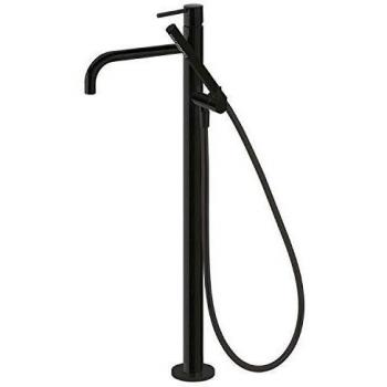 tres Study-Exclusive Monomando Bañera-Ducha de Pie con Dos Reguladores Independientes, cuerpo Empotrado para Montaje a Suelo Incluido, Ducha de Mano Anticalcárea con Soporte y Flexo Satín, Negro Mate