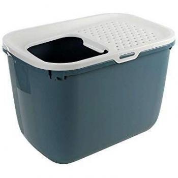 Arenero para gatos con entrada superior Hop In de Savic en color azul.