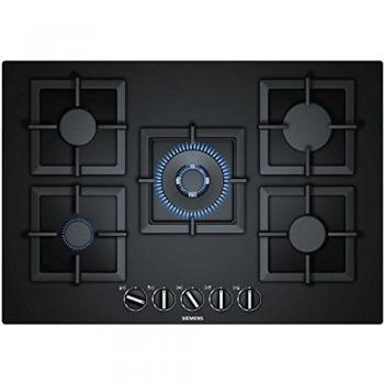 Siemens EP7A6QB20 - Placa de Gas Integrada de 75 cm con 5 Fuegos y Superficie de Cristal Negro