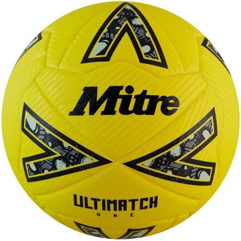 Mitre Balón de Fútbol Ultimach One, Control Mejorado, Durabilidad, Buena precisión, Talla 4, Amarillo flúor/Negro/Gris