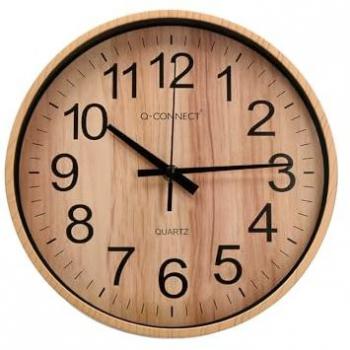 Reloj de pared Q-Connect KF16952, redondo, plástico, 25,7 cm, movimiento silencioso, color madera natural