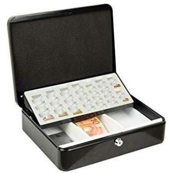 Caja de seguridad Burg Wächter ZK MONEY 5030, 300x90x240 mm, pintada gris, con cerradura y bandeja para monedas euro