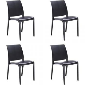 Silla apilable de resina negra para interior y exterior, diseño italiano, set de 4 piezas Sofia