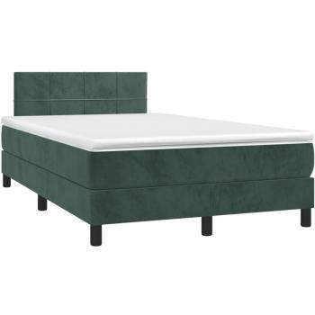 Cama box spring con colchón y LED terciopelo verde oscuro 120x190cm