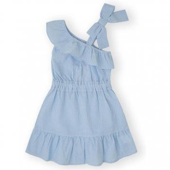Vestido de niña con escote asimétrico en popelín rayado 100% algodón