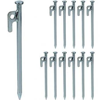 Set de 12 piquetas de acero inoxidable para camping, anclajes para suelo duro, 20 cm, plateado