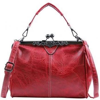 LUI SUI Bolso Retro de Mujer, Monedero de Cuero de PU Bolso de asa Superior Vintage Bolso de Hombro Crossbody Kiss Lock para Damas