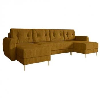 Sofá rinconero Memphis 140, amarillo, con función de descanso y caja de ropa de cama, dimensiones 307x139x95cm