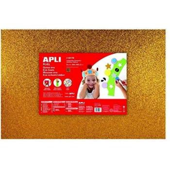Pack de 3 Láminas Goma Eva con Purpurina Apli - Oro, 40 x 60 cm, Grosor 2 mm