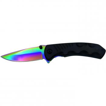 Navaja Third K2759W con mango de ABS negro, hoja de acero 420 de 9.5 cm y acabado en titanio rainbow