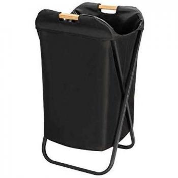 Cesto de Ropa Plegable Loft Negro con Manijas de Bambú - 115 Litros