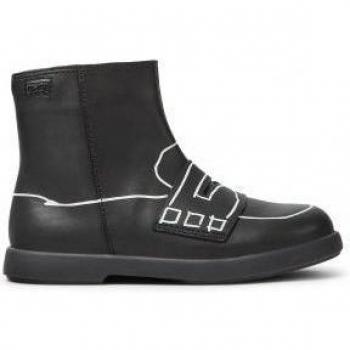 Camper TWS Kids Botines de Piel Negro con Dibujos Decorativos y Cierre de Cremallera
