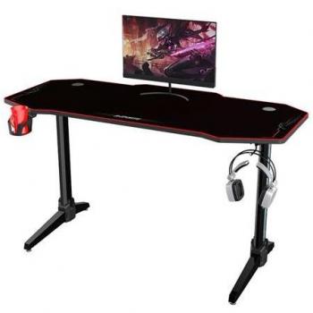 Muvip PRO1100 Mesa Gaming XL Fibra de Carbono con Iluminación RGB - Alfombrilla Gaming 1400x600mm - Portavasos - Gancho para Auriculares - Patas con Lateral de