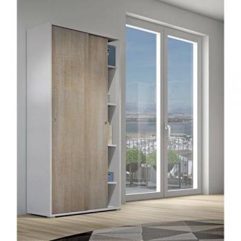 Zapatero Rosa DMORA, Mueble de entrada multifuncional con 4 puertas abatibles, Doble profundidad, 100% Made in Italy, 67x28x147 cm, Color Blanco