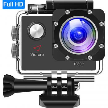 Victure Cámara Deportiva 12MP Full HD 1080P Cámara de Acción Impermeable 30M Buceo Cámara Sumergible 170 Grados 1050mAh Batería Recargable Funda Impermeable