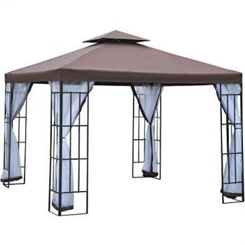 Outsunny Cenador de Jardín 3x3 m Pabellón para Exterior con Doble Techo de Ventilación 4 Mosquiteras Extraíbles y Marco de Acero Protección Solar para Fiestas Eventos Café