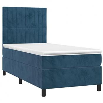 Cama box spring con colchón viscoelástico de espuma, protector, muelles ensacados, adaptable, acolchado reversible, terciopelo azul oscuro 100x200 cm