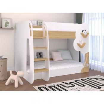 Litera PILATI 2 plazas 90 x 190 cm - Blanco y Natural - Panel de partículas