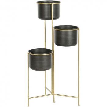 Macetero DKD Home Decor 30 x 21 x 80 cm Negro Dorado Metal
