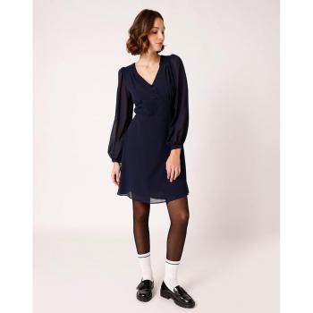 Naf Naf - Vestido corto acampanado de capas con manga larga y cuello pico