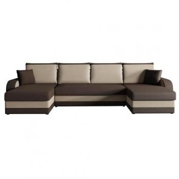Sofá rinconero Comfivo 233, marrón, con función de descanso y caja de ropa de cama, dimensiones 304x140x80cm
