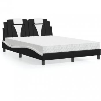 Cama con colchón de cuero sintético blanco y negro 140x200 cm Vidaxl