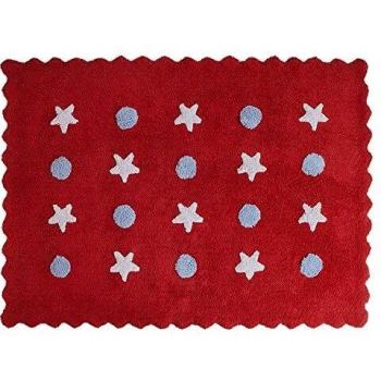 Happy Decor Kids -Alfombra Lavable Little Waves 100% Algodón Natural -Rojo- 160x120 cm