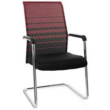 hjh OFFICE 706791 Silla Cantiléver Falcone V Tela Negro/Rojo, Silla confidente Brazos, Respaldo en Malla Transpirable