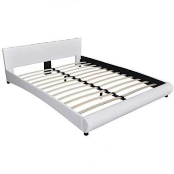 vidaXL Cama blanca de matrimonio con tapicería cuero artificial