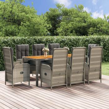 9-Piece Gray Poly Rattan Garden Dining Set with Cushions