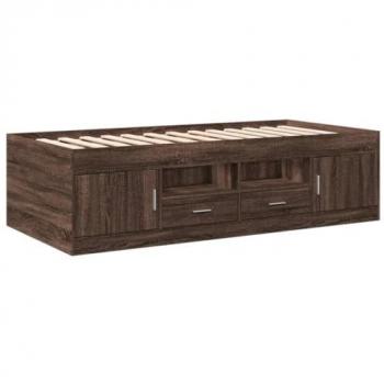 Sofá cama con cajones sin colchón 90x190 cm, madera de ingeniería roble marrón