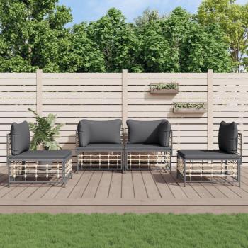 vidaXL 4 Piece Anthracite Poly Rattan Garden Lounge Set with Cushions