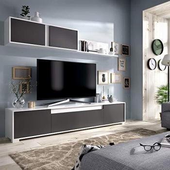 HOMEKIT Mueble salón Comedor Moderno, Blanco Brillo y Grafito, 200x180x41cm