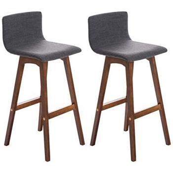 Set de 2 Taburetes de Barra Taunus en Tela Gris Claro con Respaldo y Reposapiés, Base de Madera Nogal