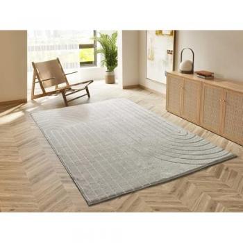 Alfombra de Interior Estilo Escandinavo Geométrico en Blanco con Relieve - 160x230 cm