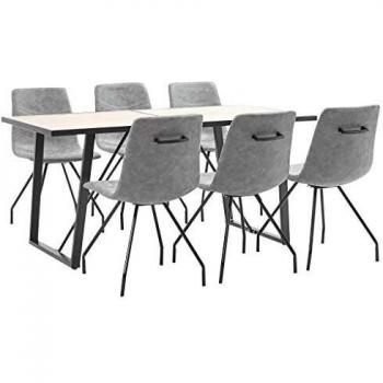 vidaXL Juego de Comedor 7 Piezas Cuero Sintético Mobiliario Hogar Decoración Casa Robusto Duradero Resistente Funcional Práctico Útil Gris Oscuro